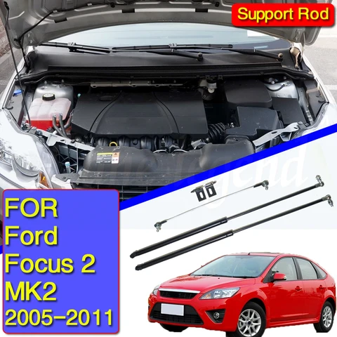 Подъемник для крышки капота автомобиля Ford Focus 2 MK2 2005-2011, пружинный кронштейн, гидравлические стойки, стойки, аксессуары для автостайлинга