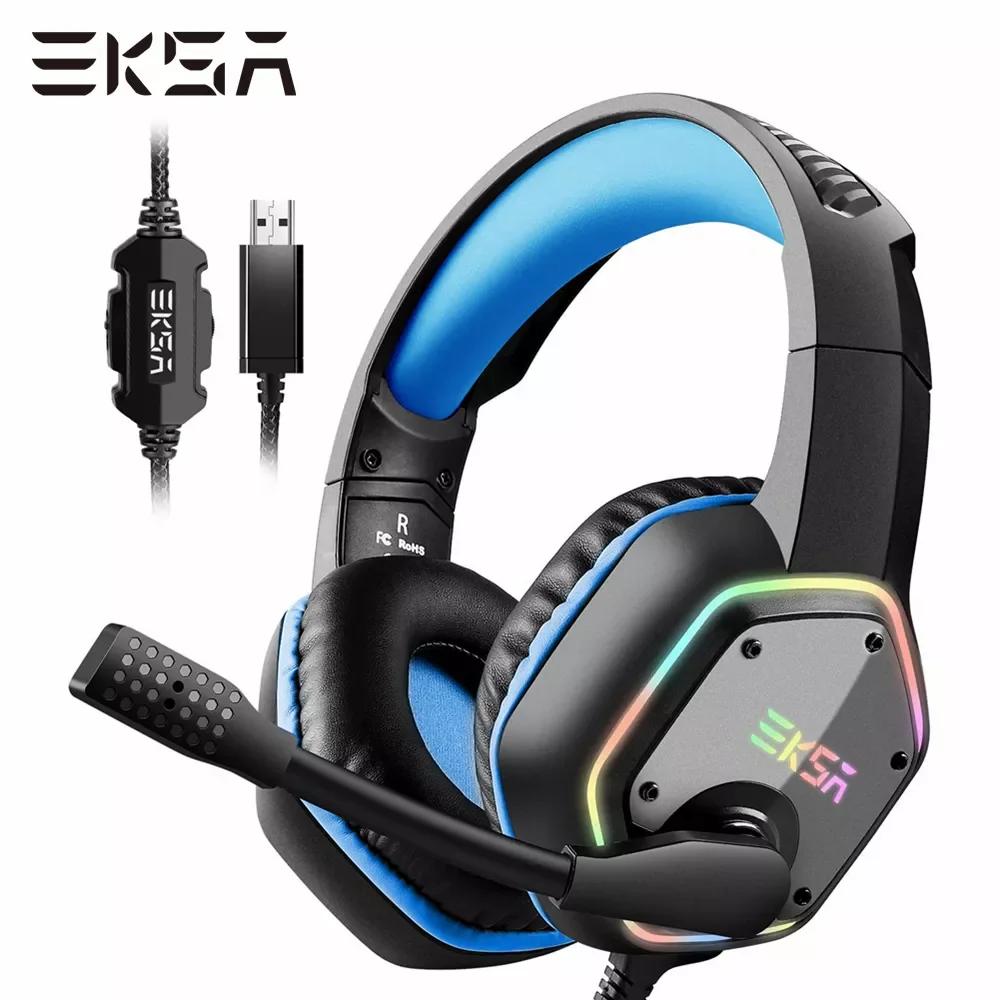 

EKSA E1000 Gaming Headphones With Noise Cancelling Microphone RGB Light 7.1 Surround Sound Wired Gaming Headset Gamer For PS4 PC