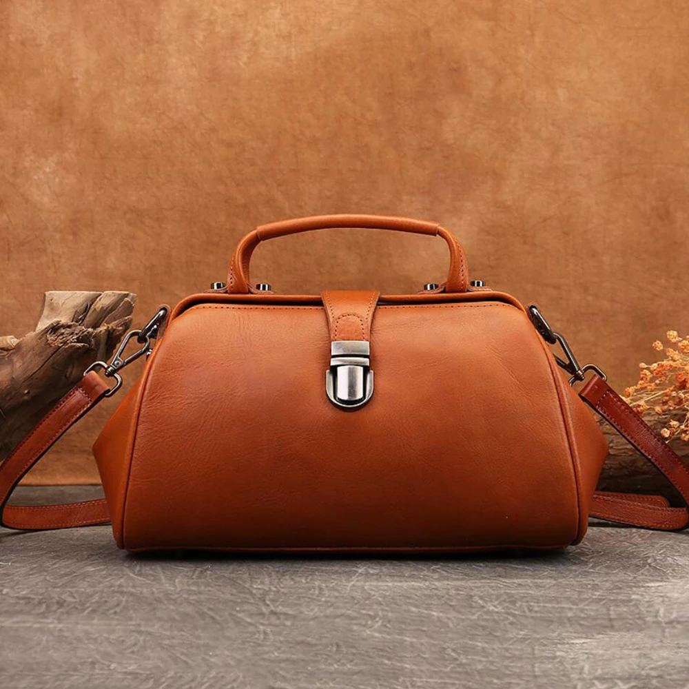 

Vintage Genuine Leather Handbags Woman Multi Use Long Strap Crossbody Messenger Bags Office Doctor Handbag Tote
