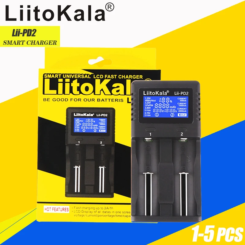 

Зарядное устройство LiitoKala для батарей 18650 в li-ion 3,7/18650/18500/16340/26650/21700/CR123A 20700 В, 1-5 шт.