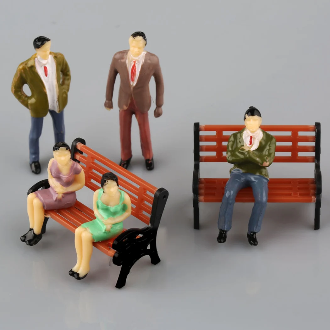 50Pcs 1:50 Scale Model Miniature Figures N Scale Painted Scenes Modelling People +6 Bench Train Railway Layout  Model People