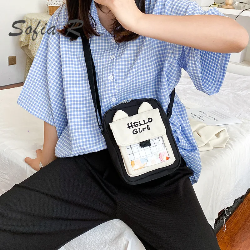 

Zipper Casual Messenger Bag Japanese Schoolgirl Student Canvas+pvc Portable Canvas Shoulder Bag Adjustable Shoulder Strap