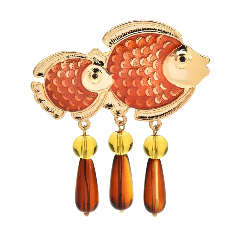 

Wuli&baby Lovely Swimming Fishes Brooches For Women Unisex Enamel Tassel Sea Animal Party Office Brooch Pins Gifts