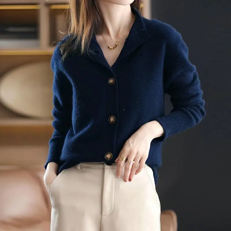 

Cashmere Women Elegant Cardigan Half Hight Collar Sweater Spring Autumn Winter Female Long Sleeve Coat Knitted Solid Soft B65