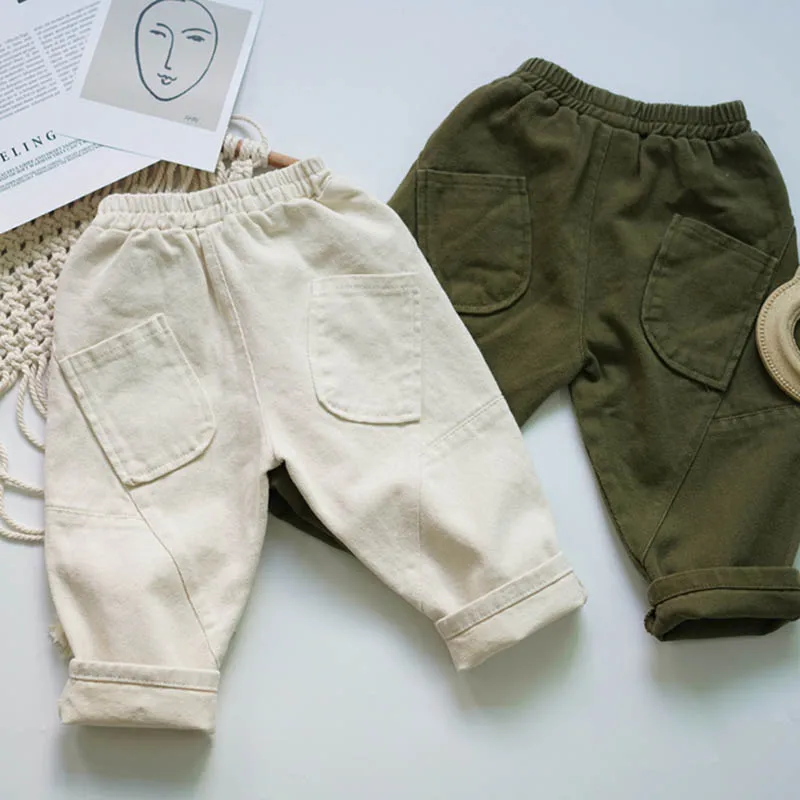 

Baby Girls Boys Trousers Spring Autumn Casual Fashion Pants Cotton Solid Color 1-7Yrs Kids Elastic Waist Trousers Children Pants