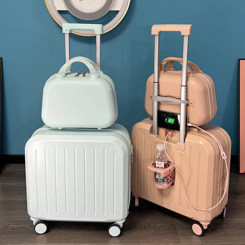 

18/20 Inch Suitcase Boarding Multifunctional Travel Suitcase Student Password Trolley Case Rolling Luggage Bag with Cup holder