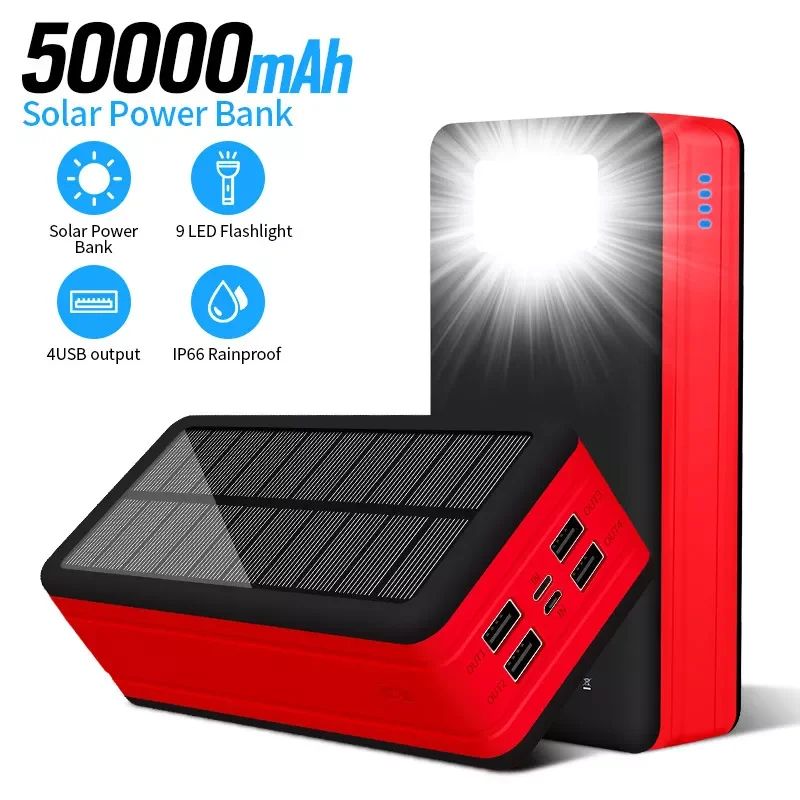 

2023New PINZHENG 50000mAh Solar Power Bank For Outdoor Camping Phone Power Bank Portable LED Charger Battery Digital Display Pow