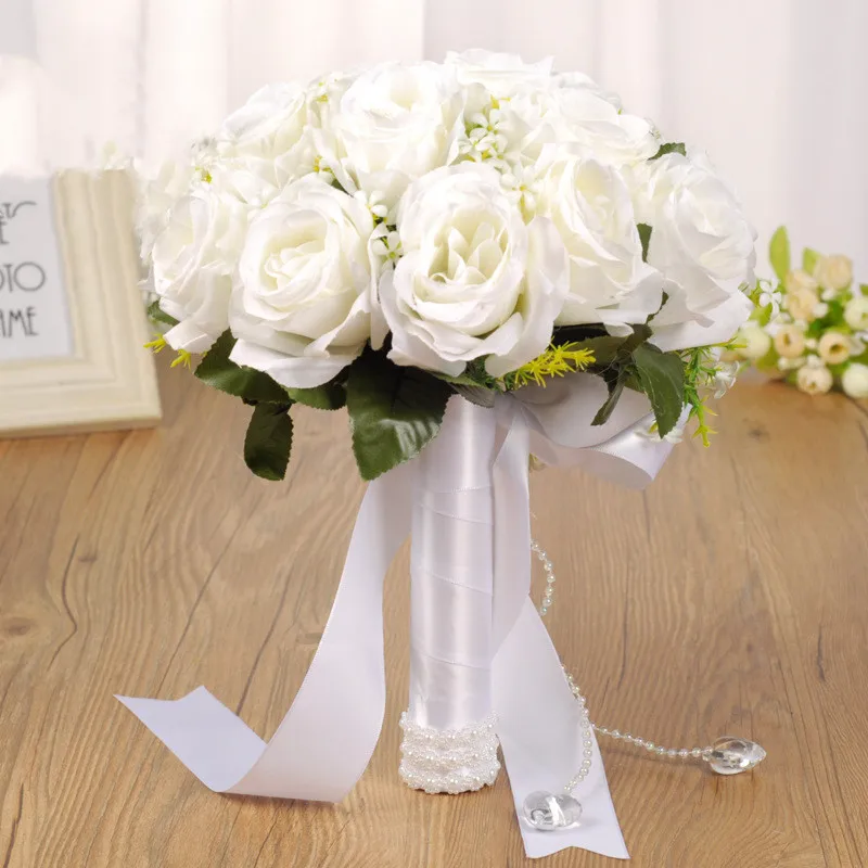 

Bridal Holding Wedding Bouquet Real-Looking Mixed Flowers Ivory Greenery Bridal Wedding Throw Bouquet for Wedding Hold Flower