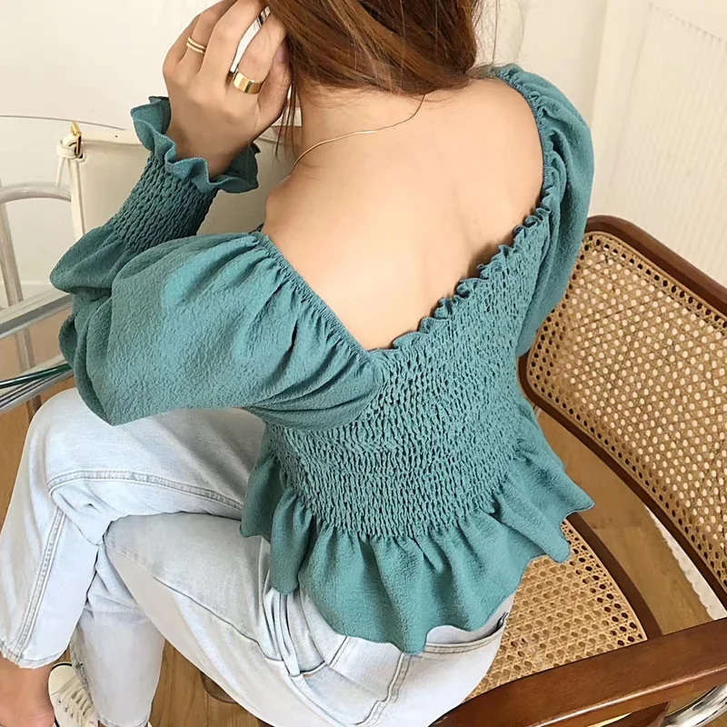 Повседневная однотонная Милая рубашка модная женская одежда весна 2022 Корейская