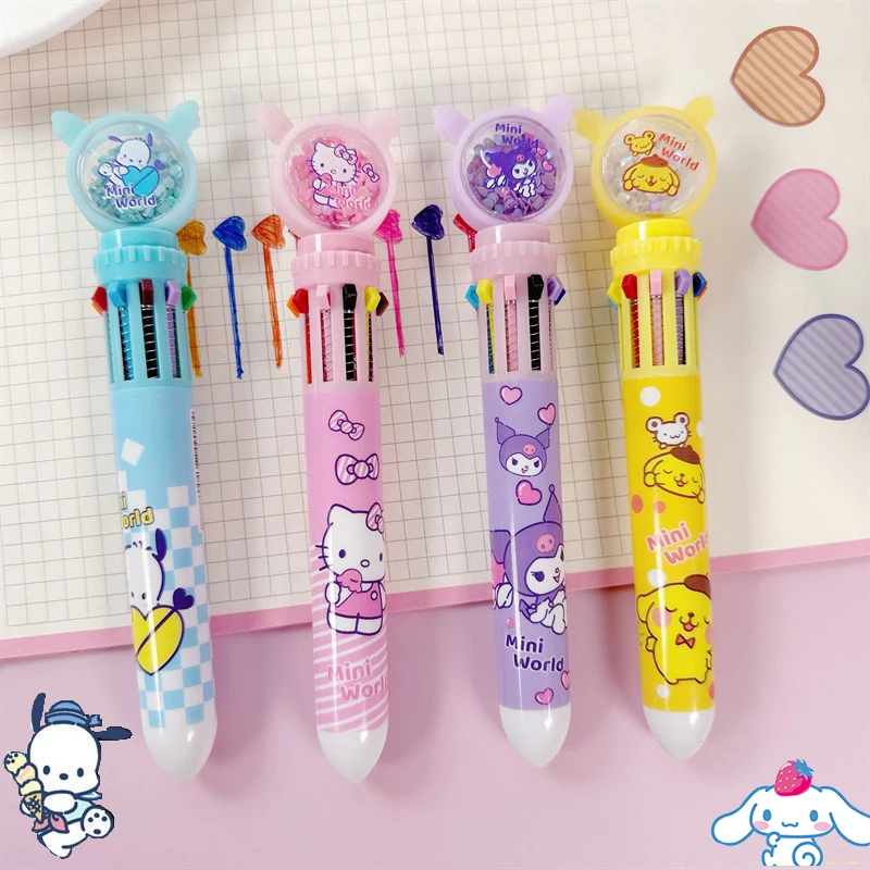 

Sanrio цветная ручка Kuromi понравико Kawaii аниме мультфильм Милая мультяшная ученическая живопись десять цветов канцелярские Игрушки для девочек