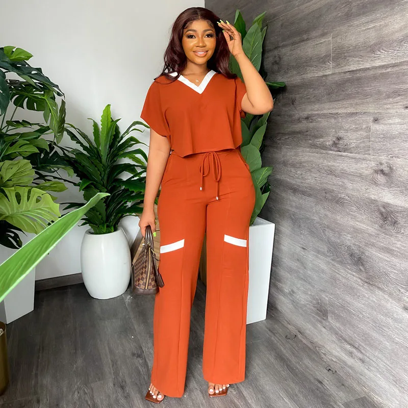 

Комплект из двух предметов для женщин, офисный комплект из топа с коротким рукавом и прямых брюк, элегантная повседневная одежда, брюки, весна-лето