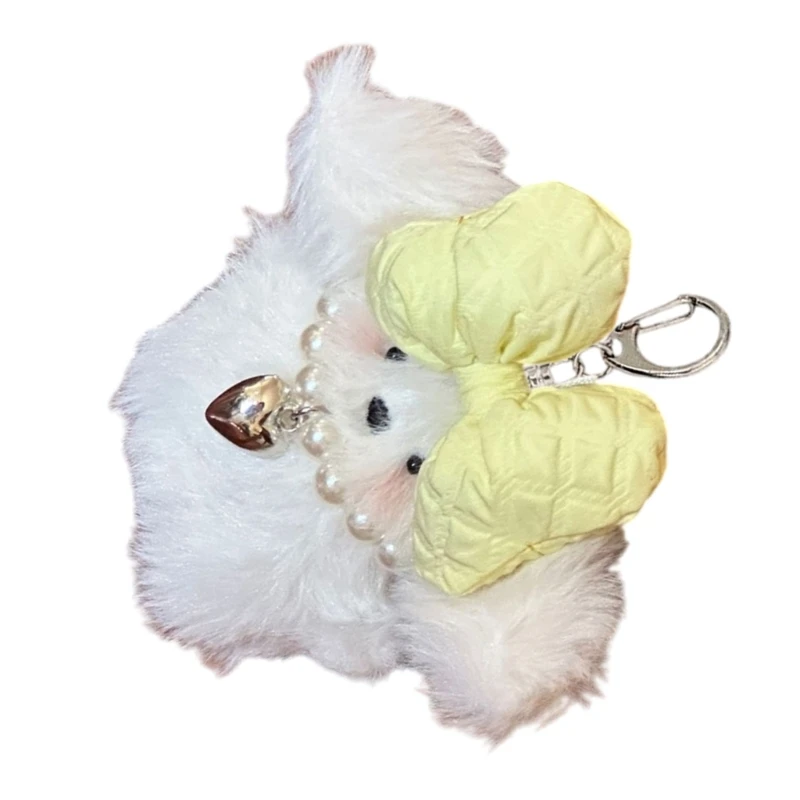 Плюшевый брелок с подвеской в ​​виде собаки милое украшение виде сердца и банта