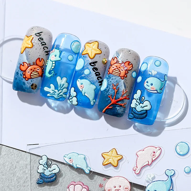 

1 Sheet Cartoon Animals Sea World Nail Sticker 5D DIY Matte Design Nail Art Decoration Accessories For Nail Supplies