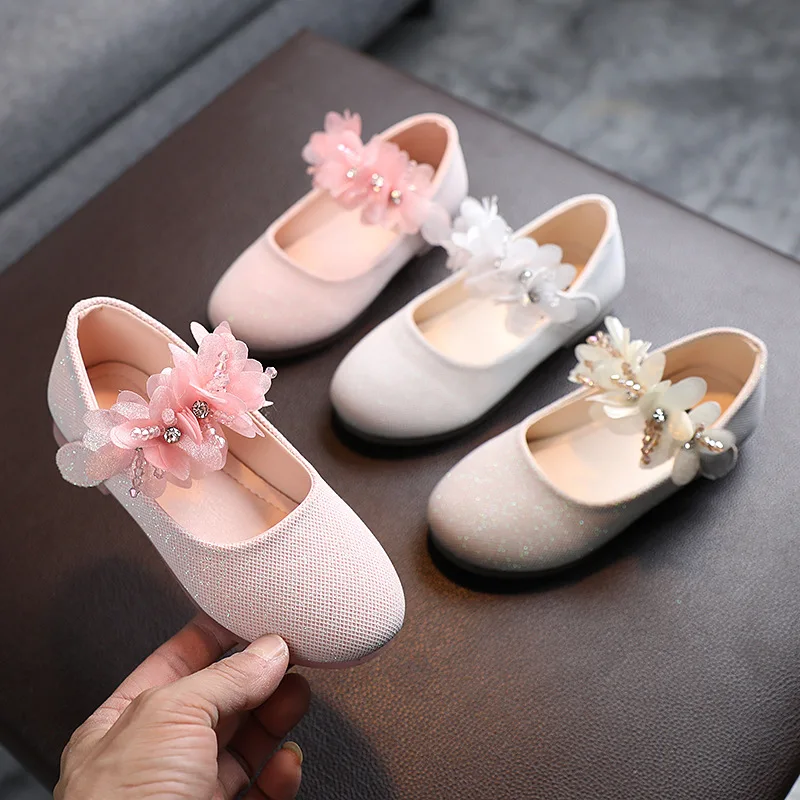 Toddlers Girls Shoes Floral Leather Shoes for Party Wedding Princess Kids Shoes Soft Leather Shoes with Flower Casual Flats