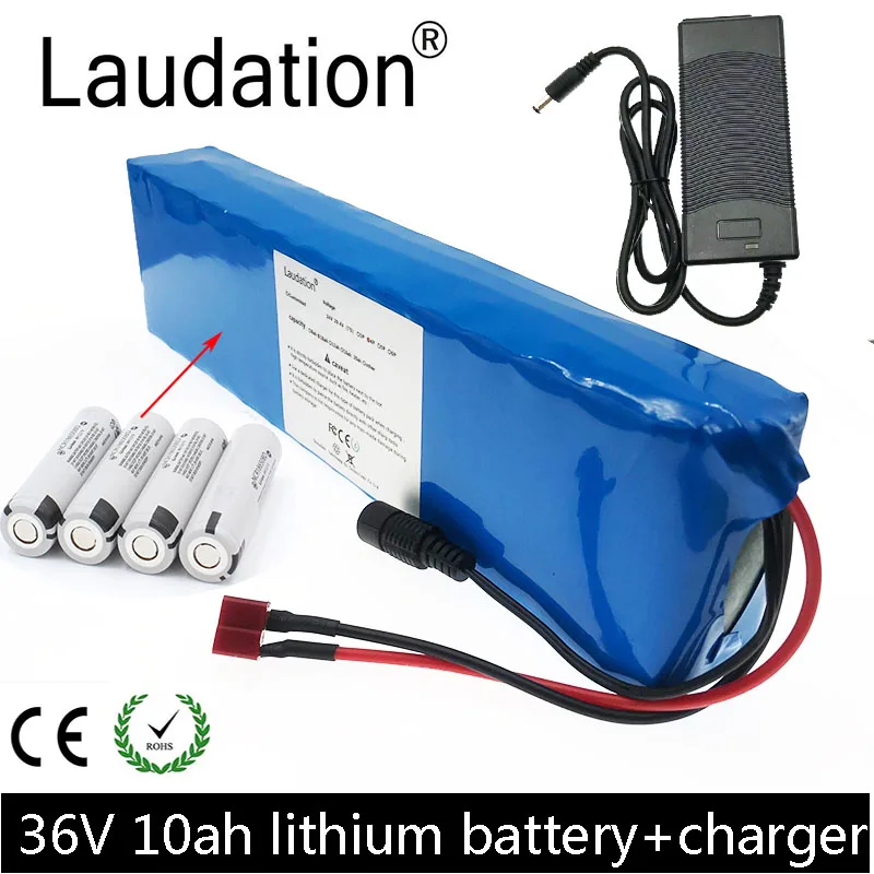 

Laudation 36V 10Ah 10S3P 36V Battery 500W 42V 18650 Bbattery Pack For Bicycle Scooter Indoor With 15A BMS + 2A Charger