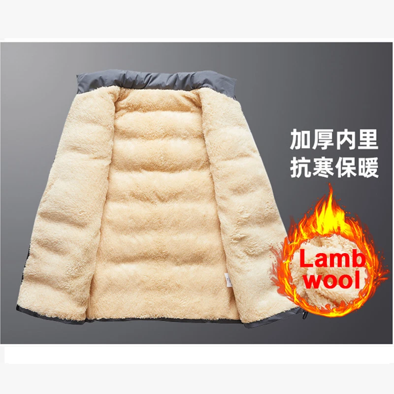 Lamb vest male autumn/winter middle aged father standing collar casual sport clip with thick coat large size L-8XL