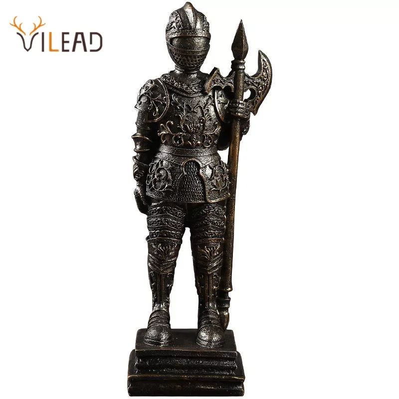 

VILEAD Medieval Warrior Statues European Vintage Figurines Home Office Decoration Retro Room Interior Decor