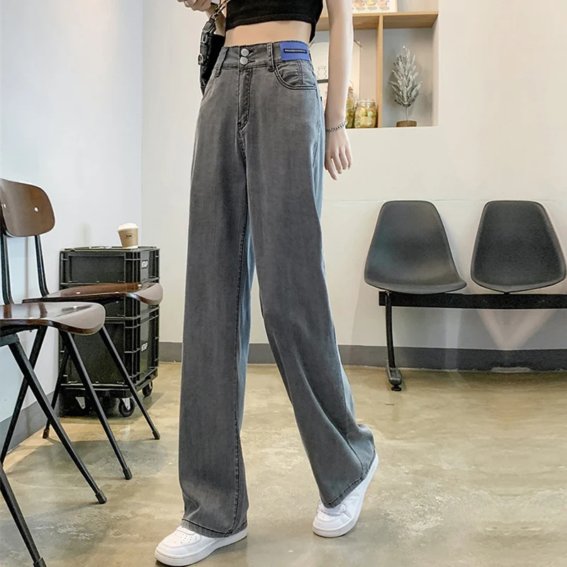 

Loose Baggy Jeans Trousers For Women 2022 Summer Long Wide Leg Pants Denim Grey Ladies Thin Trousers Push Up Femme Pantalon