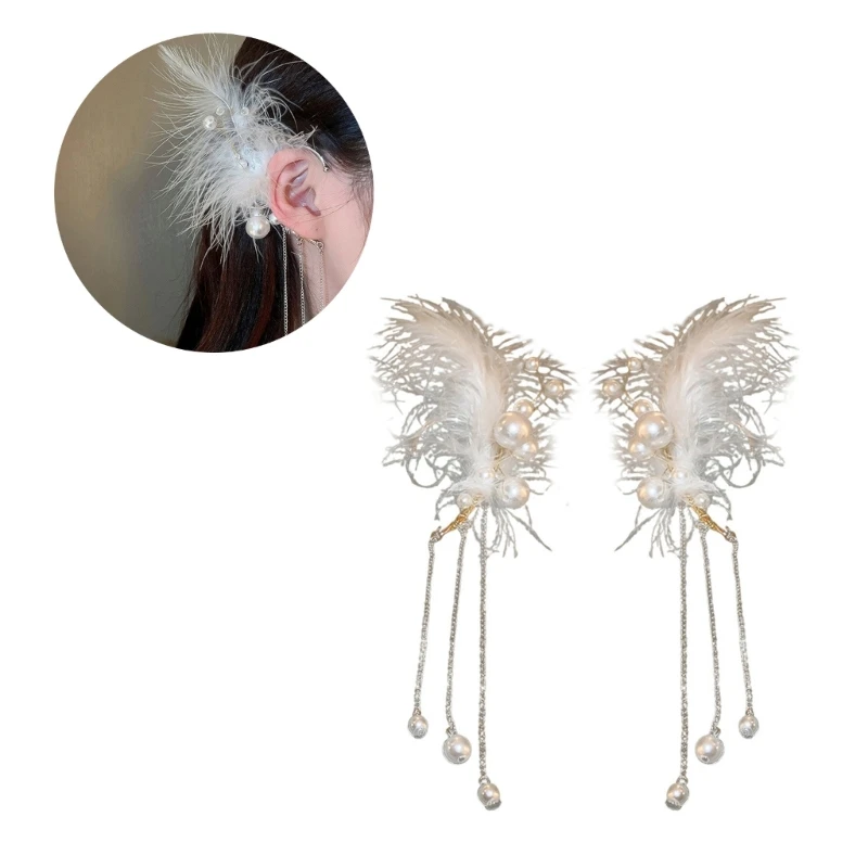 

Women Without-Piercing Tassels Ear Cuffs Clip Earrings Wedding Jewelry Handcraft