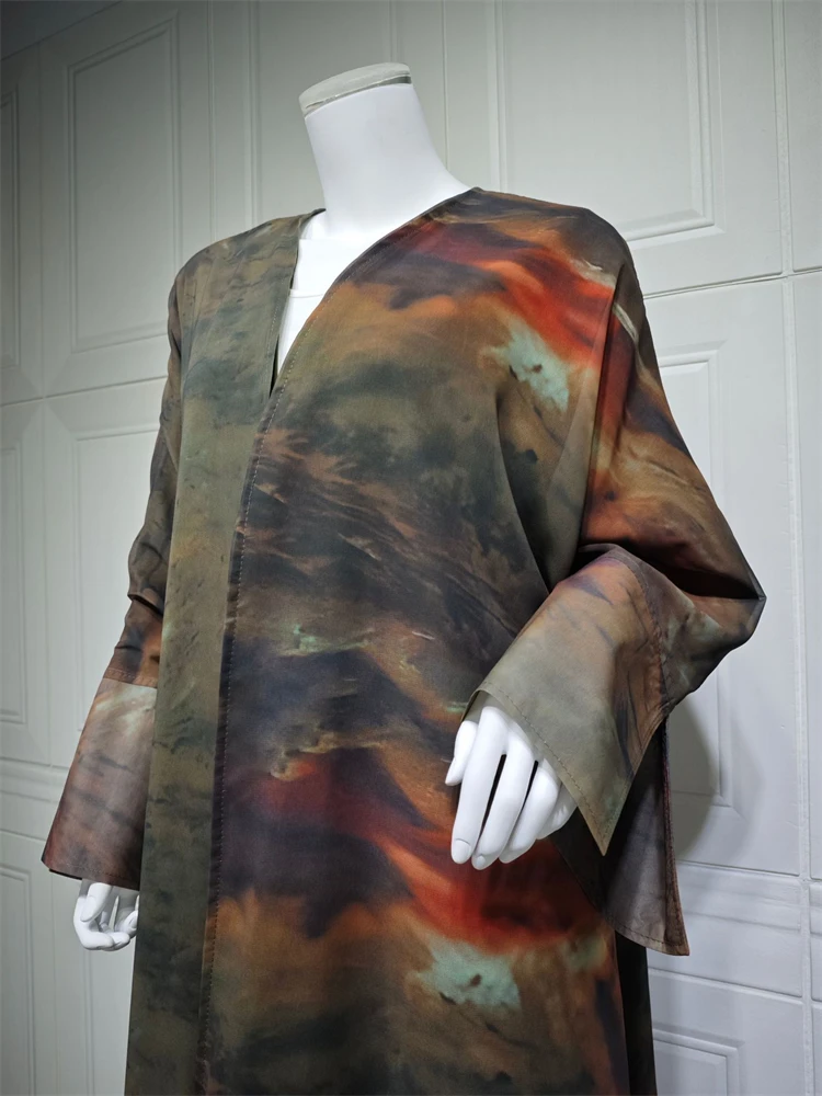 Рамадан Ид Открытое Кимоно Абая Дубай Мусульманский Кафтан Платье Ислам