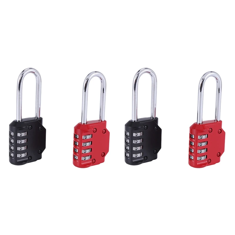 

4 Pack Code Padlocks, 4 Digit Long Shackle Resettable Pad Lock For Outdoor Gate, Shed, Fence, Hasp Storage, Gym Locker