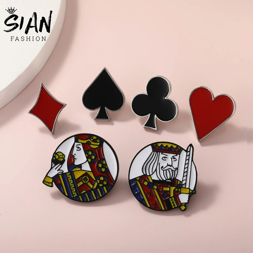 

Enamel Heart Spades Clubs Square Brooches Pins Classic Playing Cards King & Queen Brooch Badges Alloy Fashion Jewelry Wholesale
