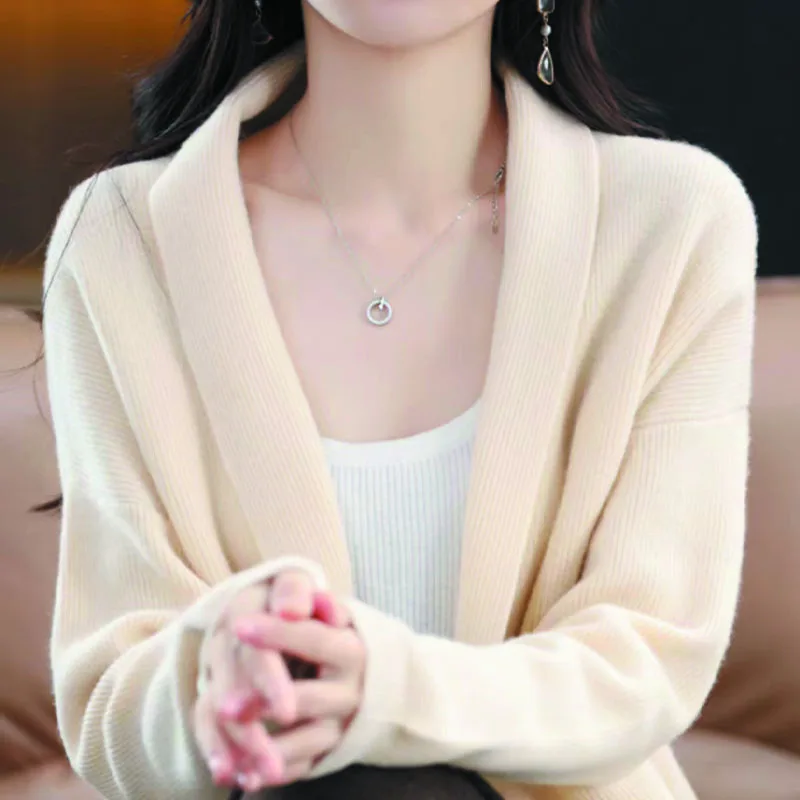 Женский осенне-зимний новый стиль вязаный кардиган средней длины шерстяная