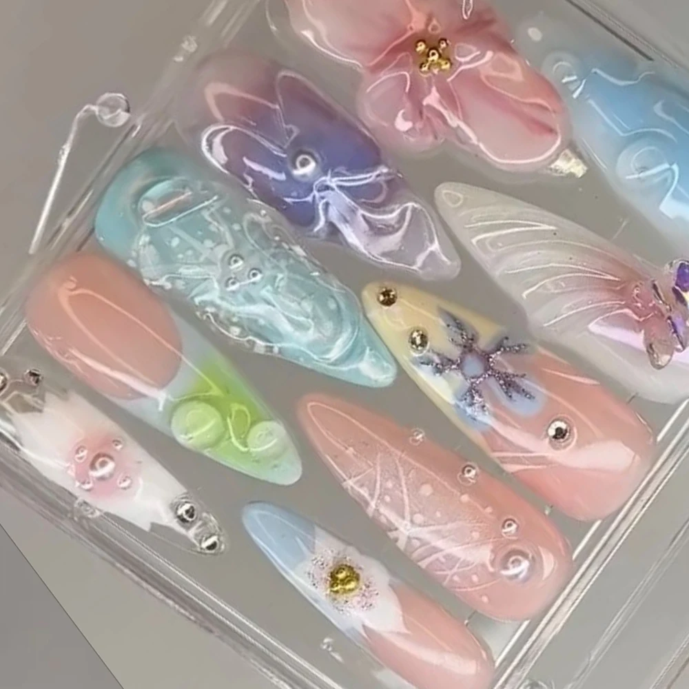 Stiletto 3D цветок лилии пресс на ногтях искусство бабочка живопись гель летняя