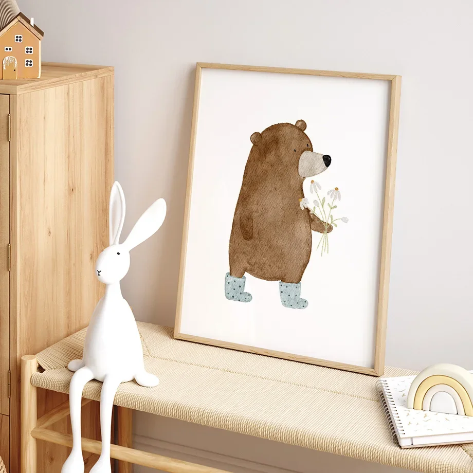 Стиль Бохо Мультяшные Животные Мотивы Настенный Художественный Постер - Медведь