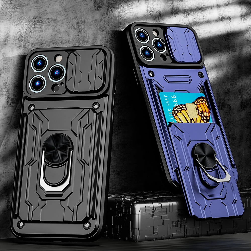 

Противоударный чехол для iPhone 13, 12, 11 Pro Max, 7, 8 Plus с кольцом-подставкой и отделением для карт, Защита камеры, чехол для телефона iPhone XR, XSMax