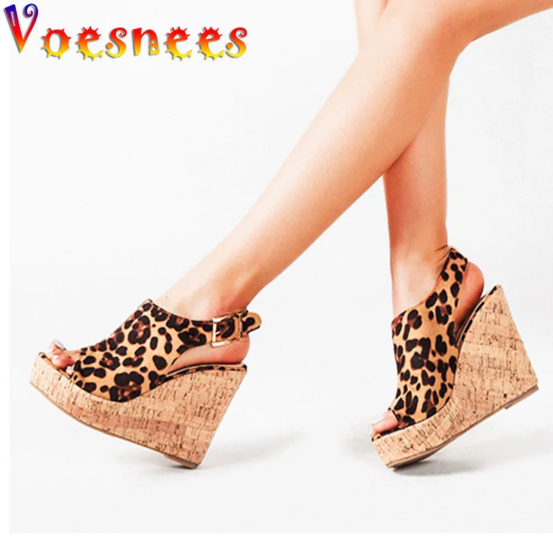 

11CM Women Sexy Leopard Print Party Shoes Gladiator Back Strap Buckle Sandals Summer 2022 High Heels Peep Toe Wedges Sandalias