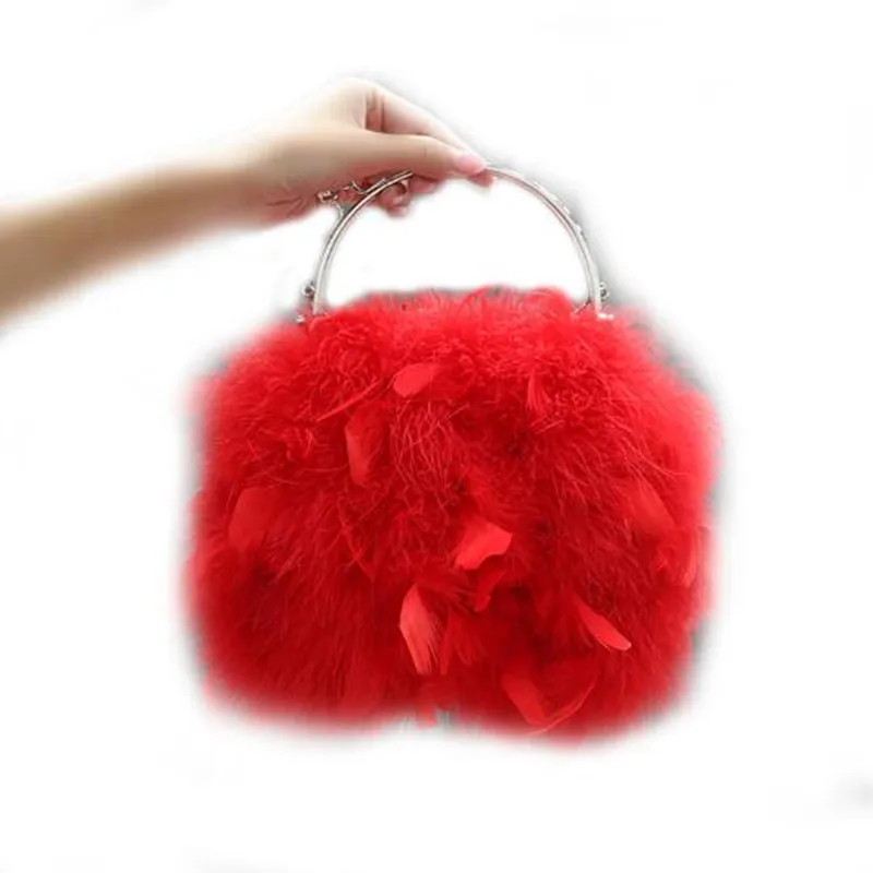 

Luxury Women Bags Ostrich Feather Bags Female Party Wedding Evening Dress Shoulder Clutch Chain Handbag Purses