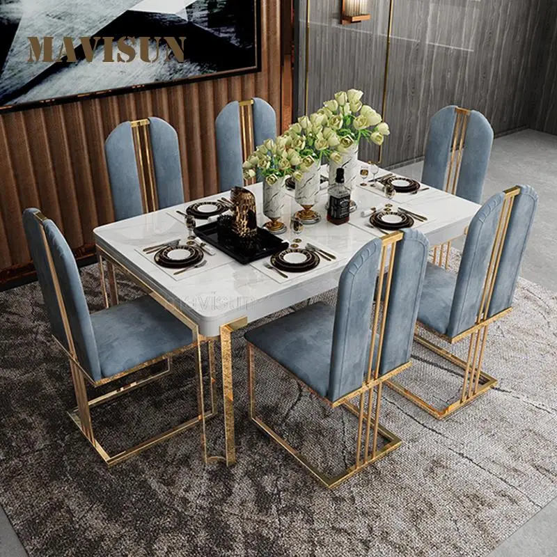 

Light Luxury Dining Table Chairs Modern Large Apartment Luxury Dining Room Dining Table Restaurant Table Basse Home Furniture