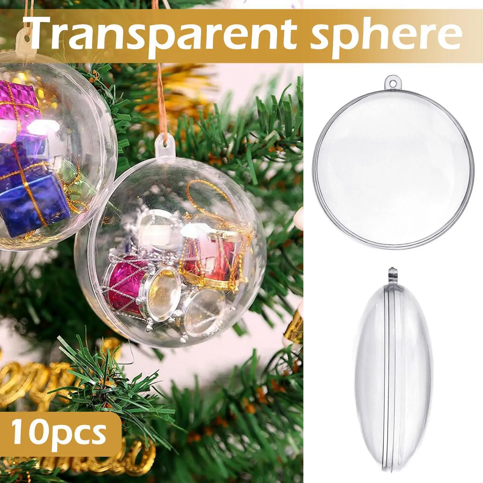 

10 шт., прозрачные открытые круглые подвески в виде плоских шариков для рождевечерние, подарок для детей, украшения в коробке, W7j6