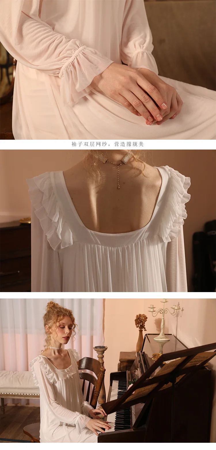 New Women's Retro Court Style Square Neck Soft Comfortable Stringy Selvedge Long Skirt Nightgowns Sleepshirts Sleepwear Pajama