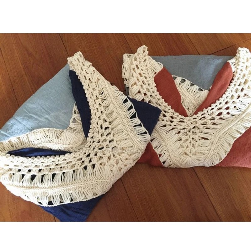 

Sexy Women Lace Crochet Bikini Cover Up Beach Dress Tassel V-Neck Blouse T-Shirt