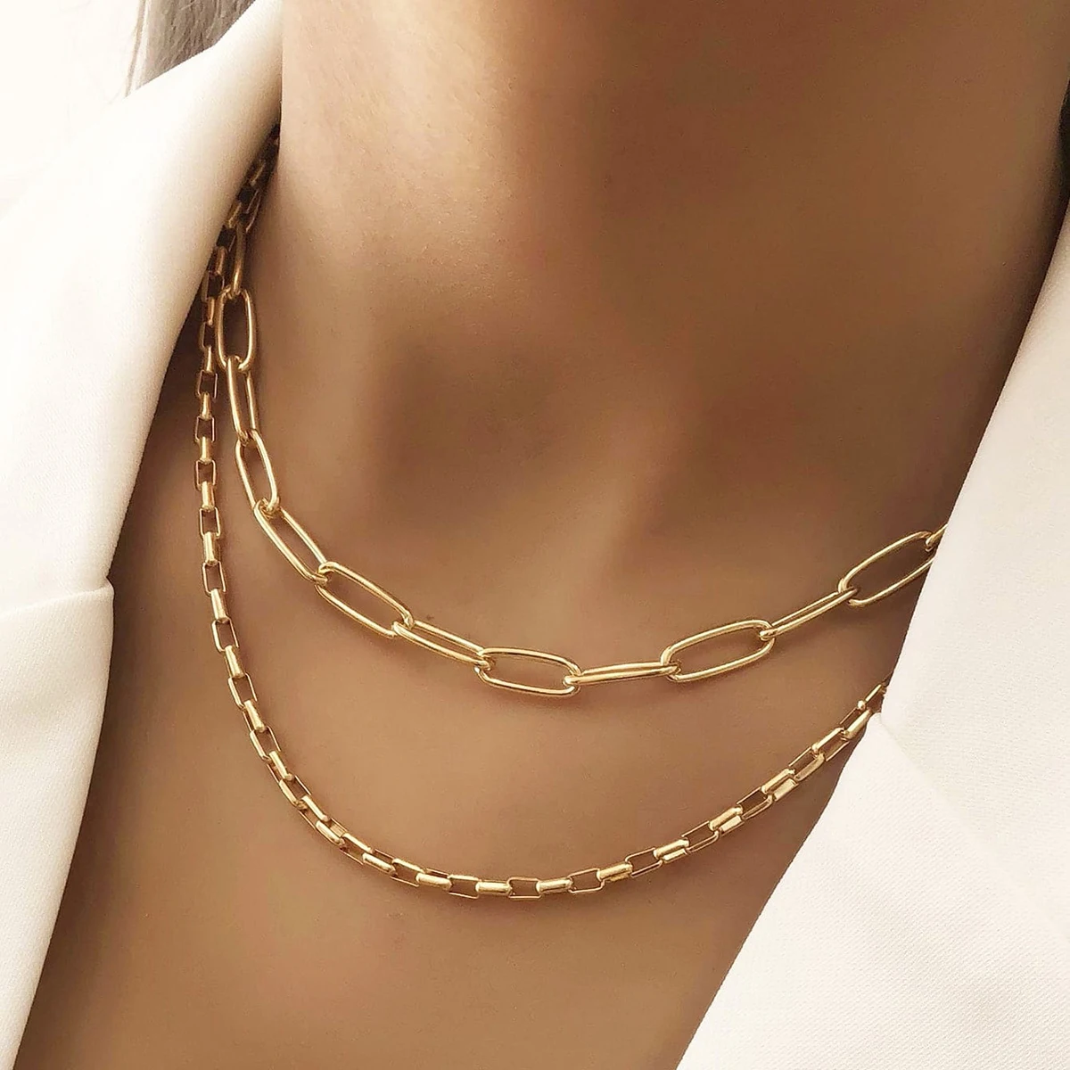 Женское Двухслойное ожерелье с цепочкой до ключиц