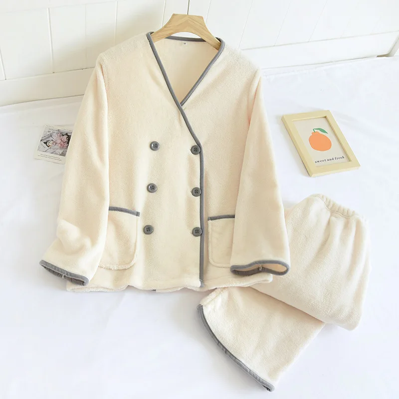 Autumn and winter new women's coral fleece pajamas long-sleeved trousers two-piece flannel women's plus size warm homewear suit