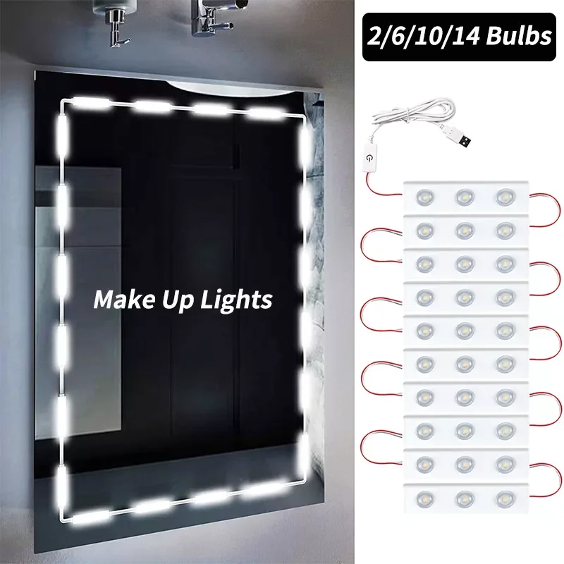 

Lights 4/6/10/14 Bulbs USB Interface Dimmable Touch Control White Led Dressing Light Wall Lamp for Makeup Table Bathroom