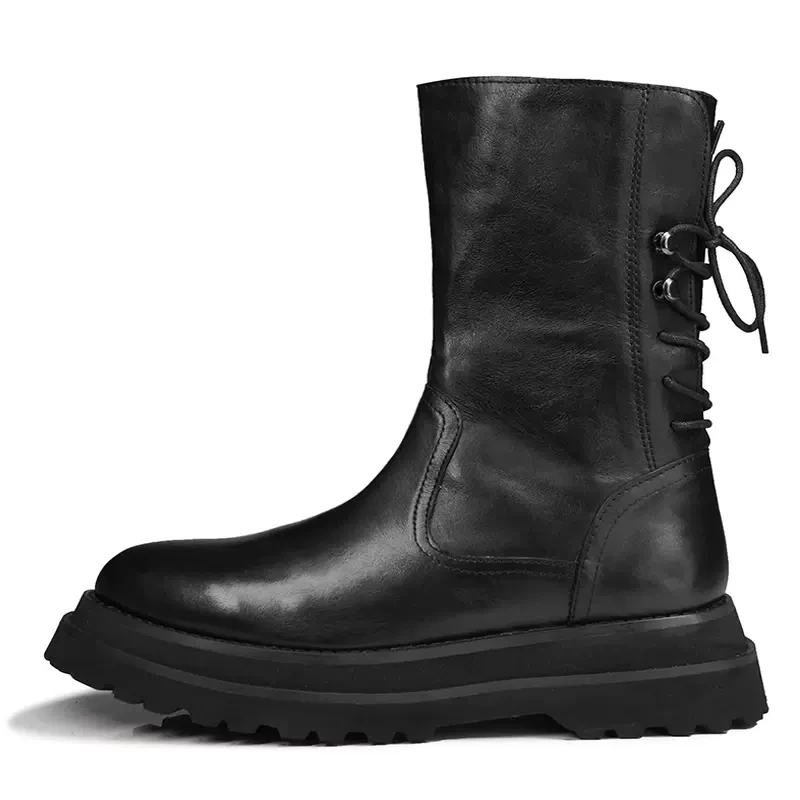

Luxury Brand Men Shoes Mid-calf Chelsea Boots Fashion Genuine Leather Men Riding Boots Outdoor Waterproof Casual Shoes