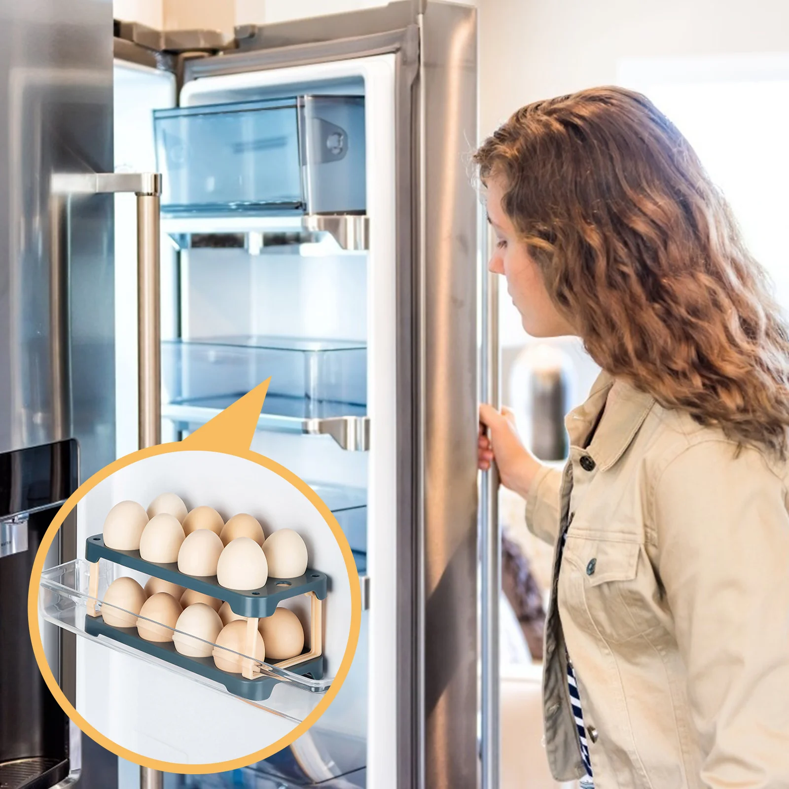 

Egg Tray Storage Container Fridge Refrigerator Holder Box Kitchen Dispenser Case Display Bin Eggs Clear Carrier Stand Organizer