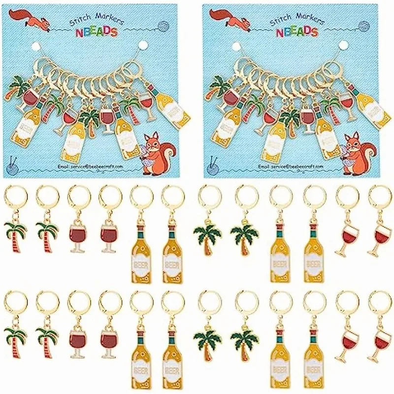 

24 Pcs Wine Glass Theme Stitch Markers 6 Styles Charms Removable Locking Stitch Marker with 304 Stainless Steel Clasp