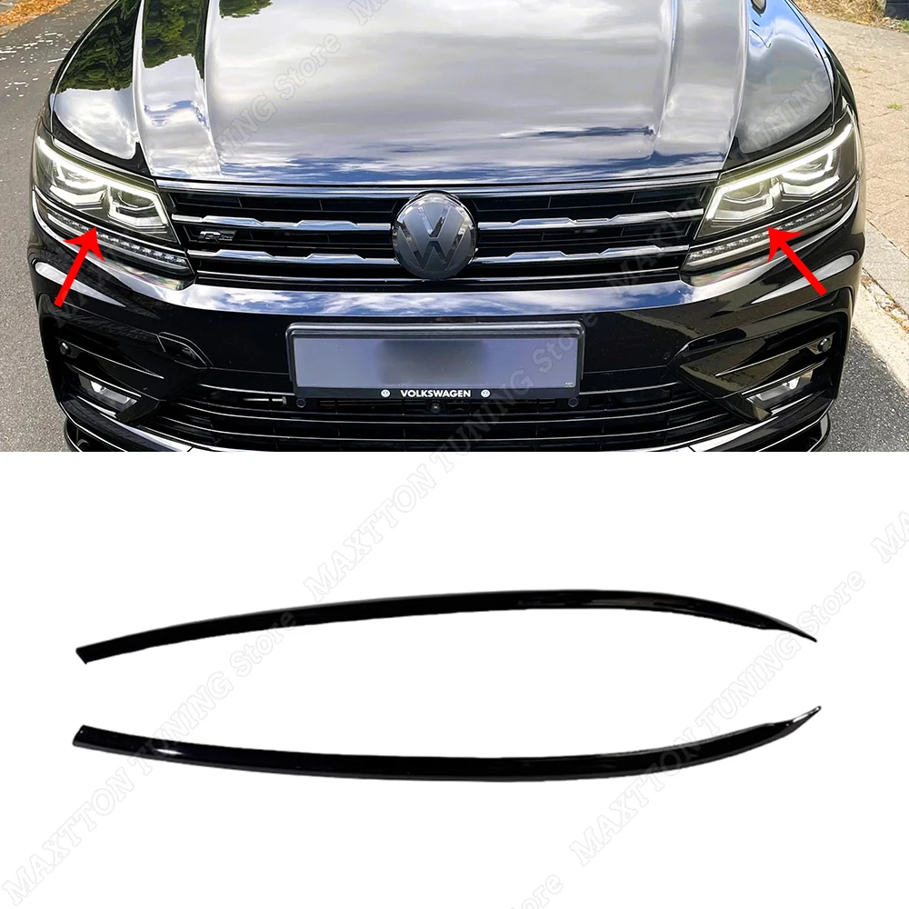 

2 шт., декоративные полоски для передних фар из АБС-пластика для Volkswagen Tiguan 2017-2021 MK2 R, защитные наклейки для век, разветвители для ламп