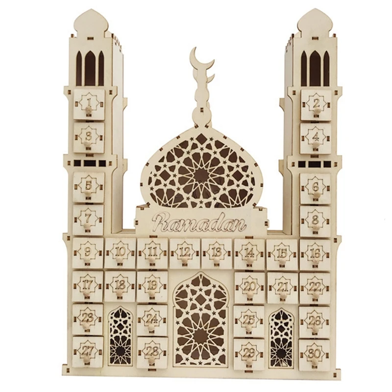 

Eid Mubarak календарь обратного отсчета, украшения для рукоделия Рамадан, деревянный ящик, украшение для домашней вечеринки