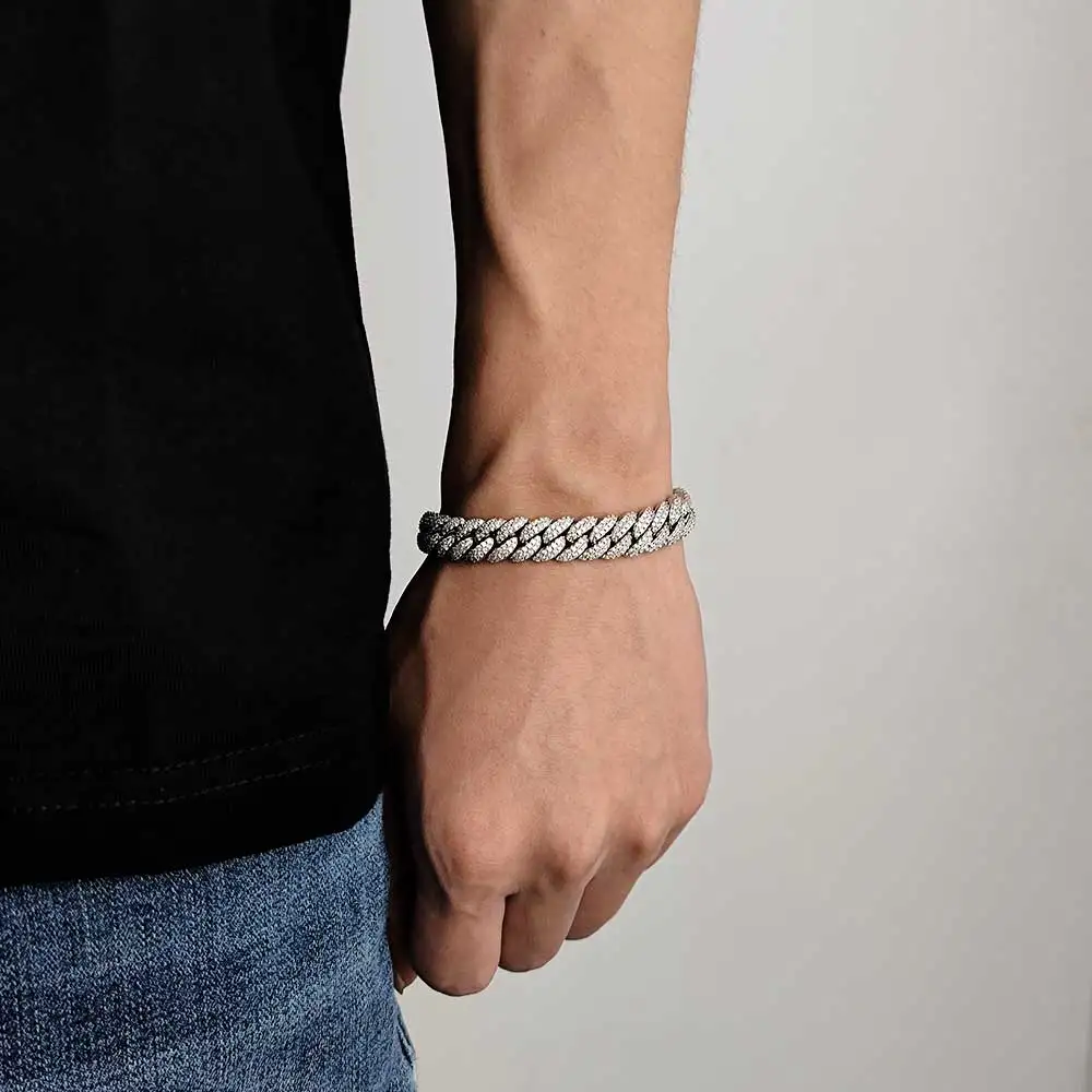 10 мм Bling Iced Out 2 ряда VVS Diamond Кубинский браслет из стерлингового серебра 925 пробы