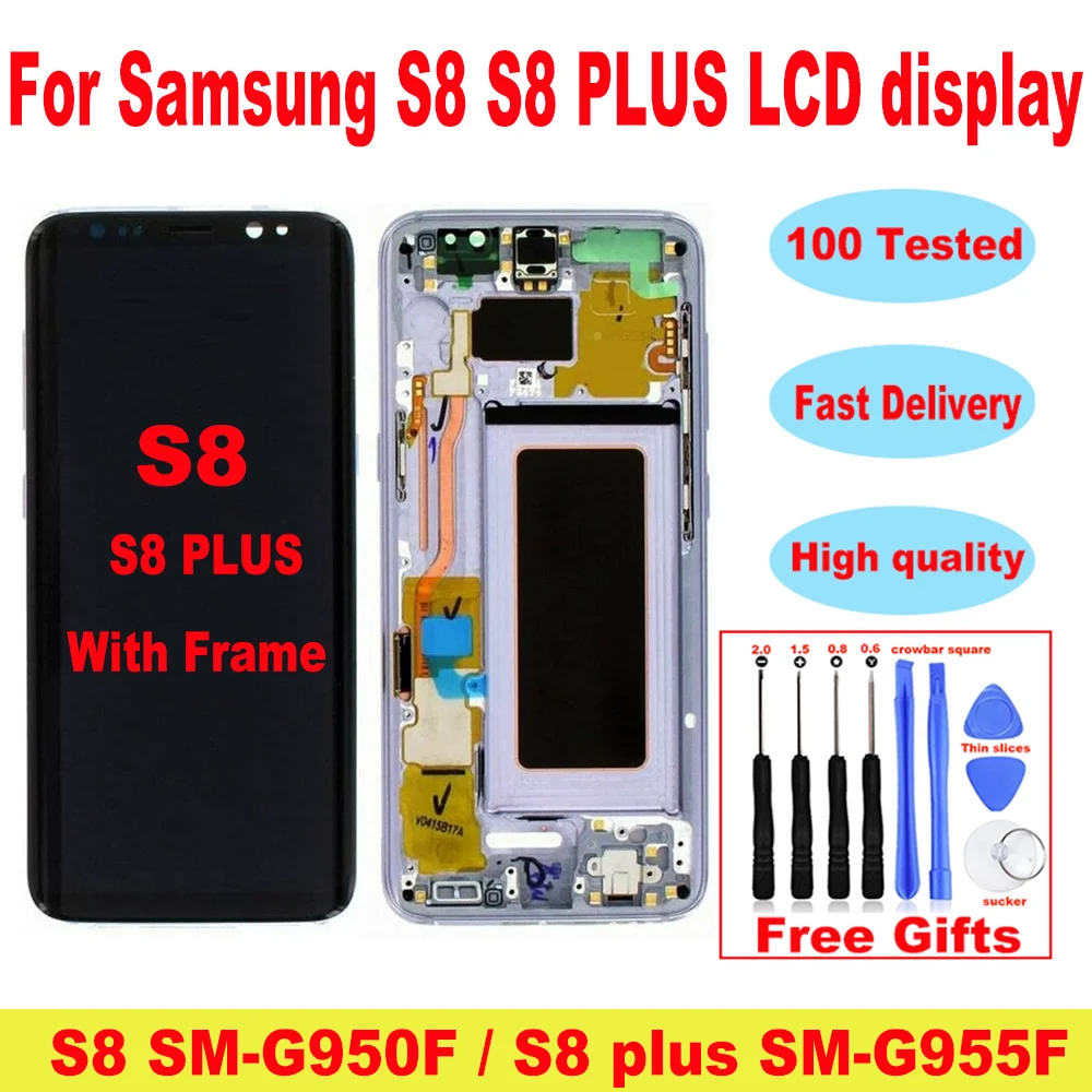 Оригинальный дисплей с рамкой для SAMSUNG Galaxy S8 plus G955F, ЖК-дисплей, сенсорный экран, дигитайзер, запасные части для SAMSUNG S8 G950