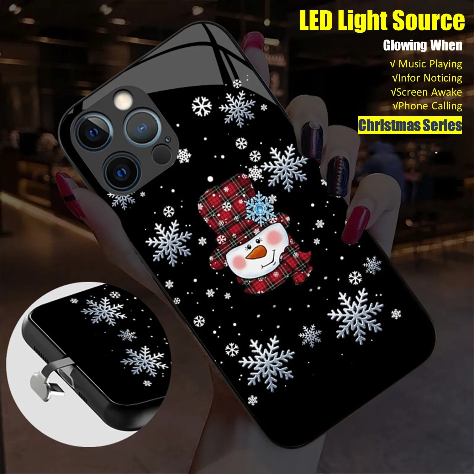 Рождественский светодиодный светящийся чехол с голосовым датчиком для телефона