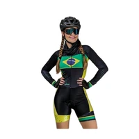 macaquinho brasil preto feminino manga longa lynce triathlon jumpsuit bicycle jersey clothing riding skinsuit mtb ropa ciclismo