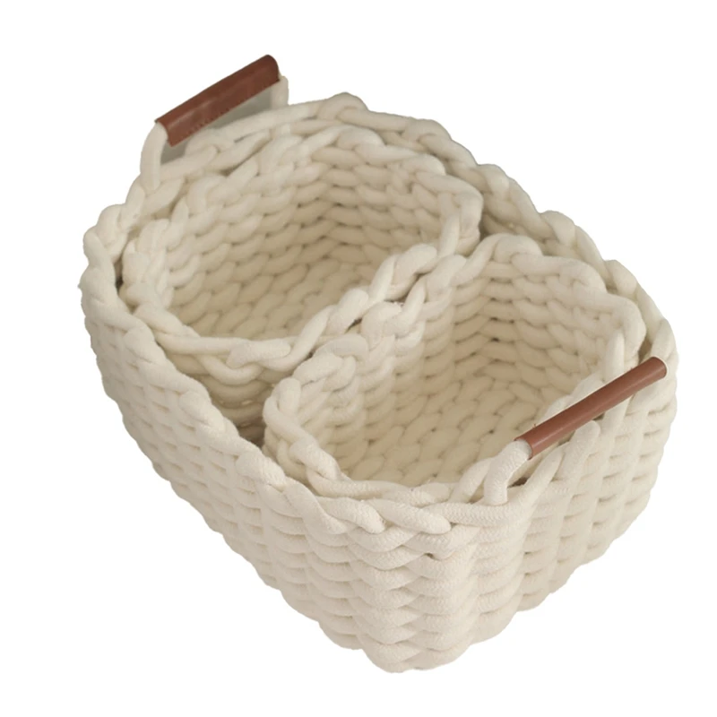 

3-Piece Set Handmade Woven Storage Boxes Cotton Rope Cosmetic Storage Basket Desktop Sundries Storage Container