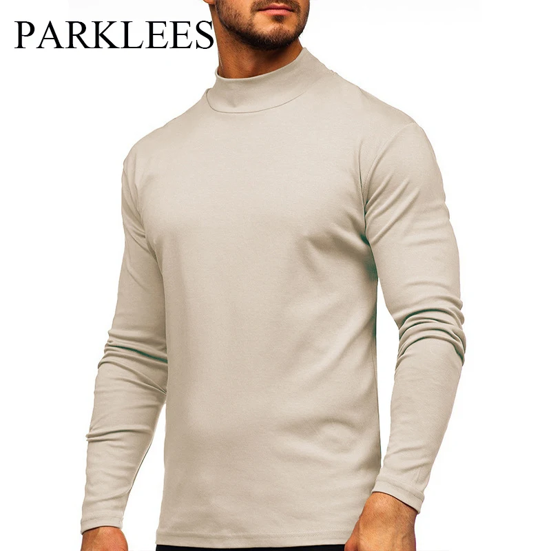 

Parklees Men Turtleneck Long Sleeve Tshirt 2022 Autumn Slim Fit Thermal Undershirt Solid Casual Stretch Lightweight Pullover Top